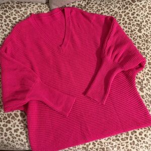 Oversized pink knit vneck sweater